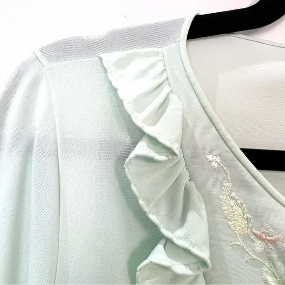 Vintage Mint Green Ruffle Embroidered Button Front Maxi Robe - Picture 9 of 11